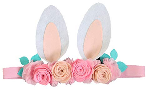 Amosfun Kinder-Haarreif mit Hasenohren für Ostern, schönes Blumen-Haarband für Mädchen, Baby-Haar-Accessoire für Partys, Fotoaufführungen (weiß)