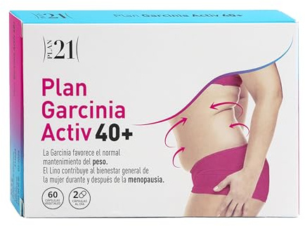 PLAMECA Plan Garcinia Activ 40+ específico mujer, Control de Peso Menopausia, Garcinia Cambogia, Lino, Quercetina, Resveratrol y Vitamina E, 60 Cápsulas Vegetales