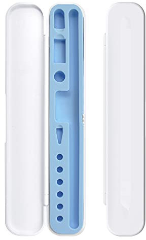 TechMatte Tragbar Hülle für Apple Pencil, Case Kompatibel mit Apple Pencil 1. & 2. Generation und Zubehör - Weiß mit Blauem Innenfutter