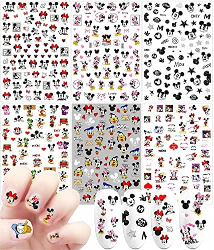Skreened Disney Mickey Mouse Nail Stickers, 6 Count, Red, Plastic, Cartoon Style, Nail Art Stickers