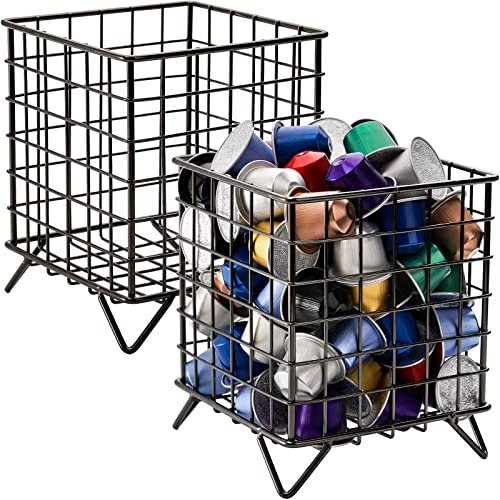 Okllen 2 Pack Coffee Pod Holder, Square Wire K Cup Holder Espresso Pod Organizer, Metal Coffee Pod Storage Basket for Kitchen, Pantry, Office, Cafe, 5.3 x 5.3 x 6.3, Black