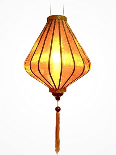 Art Saigon Asiatische Laterne aus Seide, Farbe Rost Gold, A Ø35cm - Traditionelle Hoi An Laterne aus Stoff, Bambus und Holz, Handgemacht - Dekoration und Handwerk aus Vietnam (A25-MA)