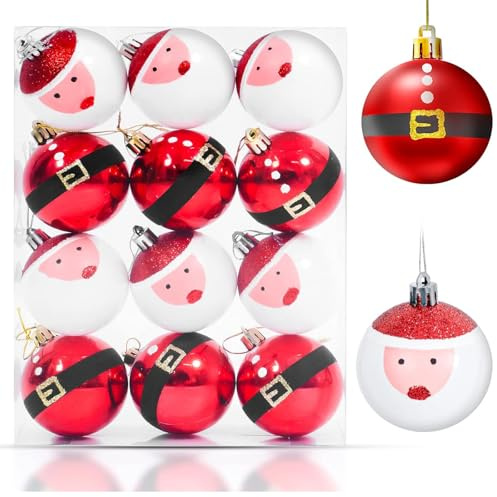 Palle Di Natale, 12 Pezzi, 6 Cm, 5 Stili Di Palline Decorative Rosse, Adatte Per La Decorazione Dell'Ambiente, Albero Di Natale, Casa, Hotel.