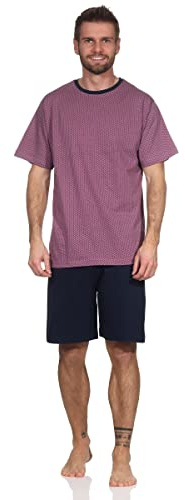 Good Deal Market Herren Shorty Schlafanzug Kurze Hose Deutsche Größen L Rundhalsausschnitt, Allover auf Dunkelrose