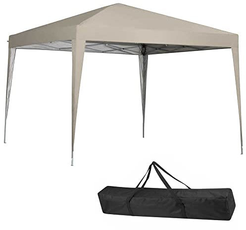 BAKAJI Gazebo 3 x 3 metri Pieghevole Tessuto Poliestere Impermeabile Struttura in Metallo Richiudibile a Fisarmonica Tendone Portatile Fiera Mercato Giardino Esterno + Sacca per Trasporto (Beige)