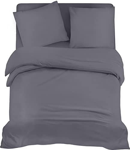 Utopia Bedding 4teilig Bettwäsche-Set - Weiches gebürstetes Mikrofaser-Gewebe - Bettbezug (200x200cm), Spannbetttuch (140x200cm) mit Kissenbezug (80x80cm), Grau