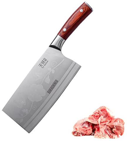 Couteau de chef professionnel chinois - Couperet à viande ultra tranchant de 19 cm - Couteau à hacher pleine soie - Lame en acier X39Cr13 - Épaisseur de la lame 2,5 mm - 2 en 1 - Série TJ SEGA TC19033