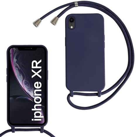 MBSLFY Lanyard Case for iPhone XR, Liquid Silicone Protective Phone Case with Strap Adjustable Neck Cord Necklace Soft Cover for iPhone XR, Navy blue