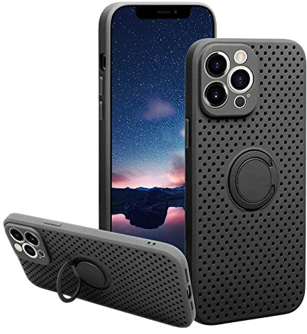 Omio Designed for iPhone 14 Pro Max Case with Ring Stand, Heat Dissipation Breathable Cooling Case for Men Women Liquid Silicone Shockproof Slim Phone Case with Kickstand for iPhone 14 Pro Max Black
