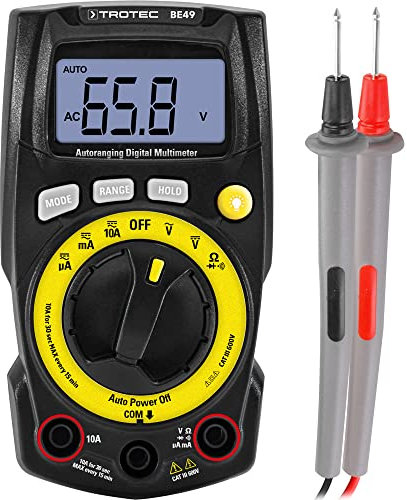 TROTEC Digital-Multimeter BE49 Digitales Multifunktionsmessgerät Handmessgerät sieben Messfunktionen ausklappbarer Standfuß Widerstandsmessung Durchgangsprüfung und Diodentest Hold-Funktion