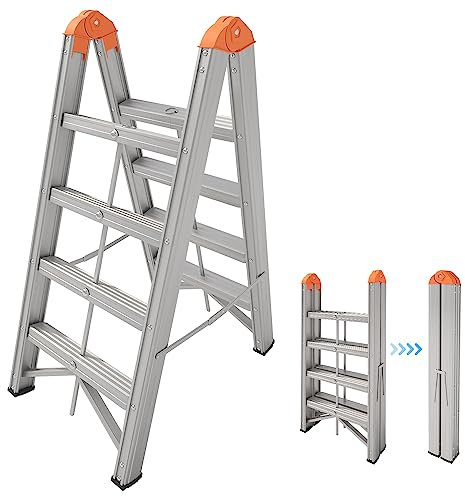 APARECIUM Aluminum Ladder, Foldable Twin Front, Collapsible 4-Step, Compact Step Stool with Wide Anti-Slip Pedal, EN131, 330lb Capacity