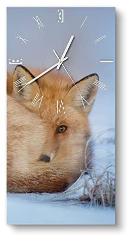 DEQORI Glasuhr | horizontal 30x60 cm | Motiv Schüchtener Fuchs | große XXL Design Uhr aus Glas | leise Wanduhr für Wohnzimmer & Küche | Moderne Hingucker Uhr für die Wand