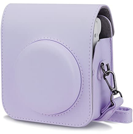 Blummy PU Leather Camera Case Compatible with Instax Mini 12 Instant Camera with Adjustable Strap and Pocket (Purple)