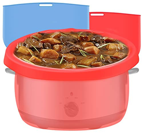 2Pcs Slow Cooker Liners Silicone Crock Pot Divider Reusable Silicone Cooking Bags Leakproof and Hear-Resistant Slow Cooker Divider Liners Fit 6-8 Quarts Oval or Round Pot(A)