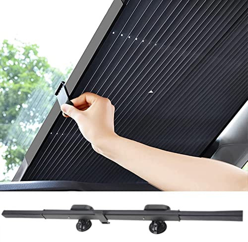 Auto Sonnenschutz, Versenkbare Automatische Einziehbare Auto Windschutzscheibe Visor mit Saugnapf Schutz, Sun Shades Rollos für Auto Frontscheibe und Heckscheibe, für Auto LKW SUV (46cm)