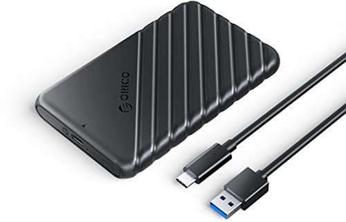 ORICO Carcasa de disco duro USB C de 2.5 pulgadas, USB 3.1 a SATA III de 6 Gbps, carcasa de disco duro externo para SSD de 2.5 pulgadas, compatible con UASP, color negro