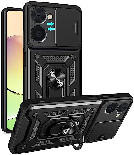 Coque pour Realme 10 Pro 5G, avec Support à Bague 360 Degrés Rotatif et Protection de la Caméra, Antichoc Anti-Rayures Militaire Armor Housse Etui, Noir