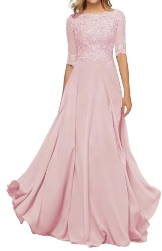 HYEC7 Women's Lace Appliques Mother of The Bride Dresses 3/4 Sleeve Long Formal Evening Dresses A Line Prom Dress Peach