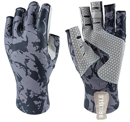 BRILISLE Angelhandschuhe mit Sonnenschutz, UV-Schutz, Silikon, rutschfest, bequem und atmungsaktiv, Angelhandschuhe für Kajakfahren, Paddeln, Wandern, Segeln, Rudern, Fahren, Kanufahren, GB L-XL