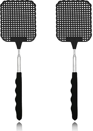 ILamourCar 2 Pezzi Scacciamosche, Estensibile Paletta Mosche, Acchiappa Mosche, Manuale Paletta Mosche, per Mosche, Zanzare e Insetti (Nero)