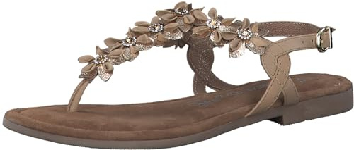 MARCO TOZZI Damen Sandalen mit Absatz aus Leder mit Blumendekor, Braun (Taupe Comb), 42 EU