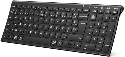 iClever Clavier Bluetooth pour Mac, Clavier sans Fil Ultra-Mince et Rechargeable Multi-dispositifs avec 3 Canaux Bluetooth pour Apple Mac Pro/MacBook Pro/Air, iMac Pro, AZERTY Français