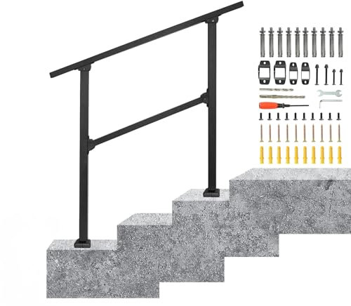 IBVIVIC Barandilla para escaleras, 100 cm, pasamanos para escaleras, balcones, con 1 travesaño para interior y exterior, jardín, escalera (negro, 2 a 3 peldaños)