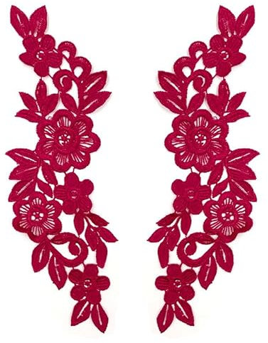 Spitzenstickerei, Blumen Rose Applikationen Patch zum Nähen Oder Aufbügeln Aushöhlen DIY Spitze Kleidung Applique Für Hochzeitskleider Dekoration Reparatur Kleidung Rucksäcke Jeans Mützen-Weinrot