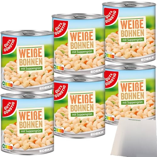 Gut&Günstig Weisse Bohnen mit Suppengrün 6er Pack (6x800g Dose) + usy Block