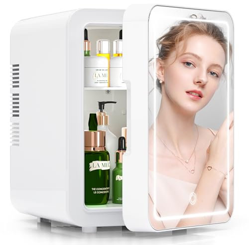 BOGDA - Mini espejo para nevera, capacidad de 6 L, sensibilidad a la luz LED, se puede ajustar, puede poner cosméticos y alimentos, color blanco