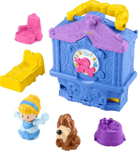 Disney Princess Cinderella Spielset für unterwegs für Kleinkinder mit Hülle zum Mitnehmen und 2 Little People Figuren für Kinder ab 18 Monaten, HWB35