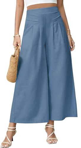 Niwicee Pantaloni Donna Estivi in Lino Leggeri Comodi con Tasche, Fascia Elastica Tinta Unita per Spiaggia 9/10