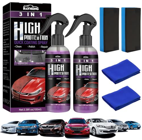 2 Pcs Revêtement en Céramique De Voiture,High Protection 3in1 Spray,Spray de revêtement rapide 3 en 1 high Protection,Auto Coating Spray pour La Protection De La Voiture (2)
