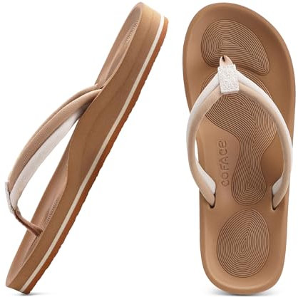 COFACE Infradito Donna Moda Estive Comode Ciabatte Supporto Arco Plantare Flip Flop Mare Aperte Sandali Infradito da Spiaggia Piscina Leggero Antiscivolo Gomma Suole Beige 41