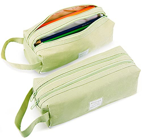 Toptime Federmäppchen, Federmappe mit Großem Fassungsvermögen, Federtasche mit 2 Fächer für Mädchen Jungen Teenager, Oxford-Stoff Pencil Case mit Tragegriff Stiftetasche für Schule, Büro (Grün)