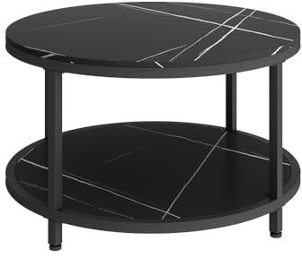Vicco Mesa de Centro Ontario, Mármol/Negro, 80 x 80 cm Redondo