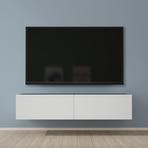 Mai & Mai Mueble de TV de Pared 140x40,2x30 cm – Mesa para Televisor con Tirador Oculto y Cierre Suave, Gris Negro y Blanco Mate, Mueble de Salón Moderno, Modelo TV02