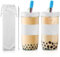 Osrioal 2 Pack Reusable Bubble Tea Cup, 730ml/24oz Wide Mouth Smoothie Cups with Lids and Straws, Iced Coffee Glass with Silicone Sleevet, Leakproof Glass Mason Jars, White