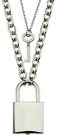 Tixiyu Stainless Steel Chain Necklace Lock Key Pendant Necklace Couple Padlock Necklace (Silver)