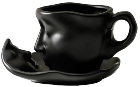 Kiss Face Tea Cup Saucer Set - 100ml Kiss Coffee Cups Set, Unique Tea Cup and Saucer | Ceramic Couple Design Abstract Art Tea Cup Kiss Lovers C