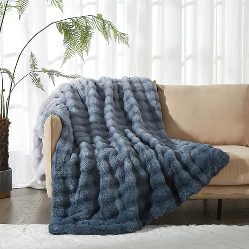 DXHOME Kuscheldecke Flauschig Decke Warme Überwurfdecke Fleecedecke Flanell Einfarbig Wohndecken Couchdecke Flauschig Überwurf Mikrofaser Sofadecke (Farbverlauf Blau Grau,180x200cm)