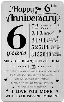 Richesele 6th Anniversary Card - Happy 6 Year Wedding Anniversary Wallet Card - 6 Years Anniversary Decorations Gifts for Husband Wife Him Her