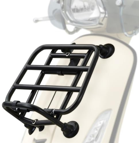 DFFMQSJ Motorrad-Frontgepäckträger Kompatibel mit Vespa Sprint 150 2017 Primavera 150 2015-2019 Edelstahl-Frontregal Vordere Gepäckträgerhalterung Verlängerung Regalhalter Zubehör(Black)