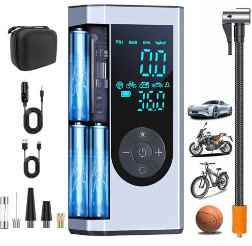 LEKOMESH - Inflador de neumáticos portátil, bomba de aire inalámbrica de 150 PSI para neumáticos de automóvil, bomba de aire portátil 3 veces más rápida con manómetro y luz LED para motocicleta,
