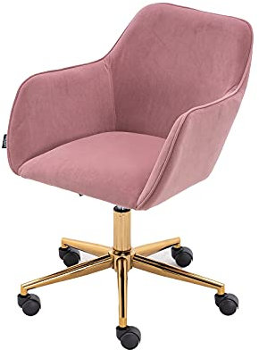 Chaise de bureau moderne en velours confortable | Hauteur réglable, roulettes pivotantes à 360°, pieds dorés | Convient pour bureau, chambre, salon