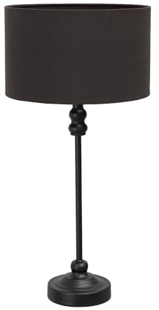 ValueLights | Black Metal Candlestick Table Lamp with Charcoal Fabric Drum Shade Bedside Light | Table Lamps, Home Décor & Improvement Essential