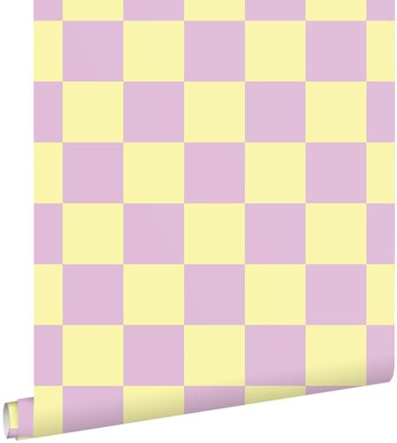papier peint à damier lilas violet et jaune 0.53 x 10.05 m - ESTAhome