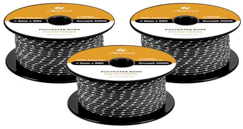 Abma Cord Polyesterseil 3mm x 50m Seil Geflochtene Schnur Reißfest für Outdoor, Boot, Festmacher, Zelt, Garten - Schwarz/Weiß