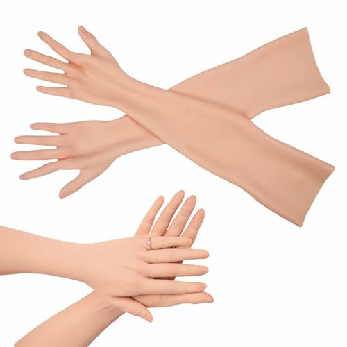Crossdressing Silicone Handmade Gloves Artificial Skin Arm Cover Burn Scars Fake Hands Realistic Women Prosthesis Gloves,Color 3,With Nails