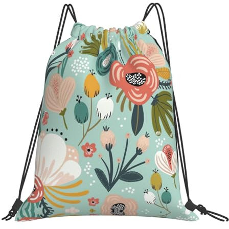 Vuoongt Sportrucksack mit buntem Flora-Druck, faltbar, Turnbeutel mit Kordelzug, 35,6 x 40,6 cm, Weiss/opulenter Garten, Einheitsgröße
